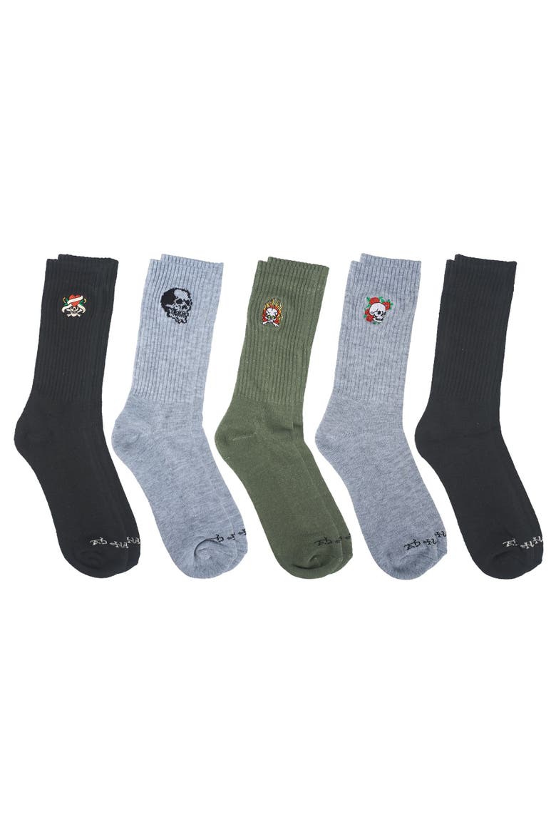 Embroidery Half Cushion Crew Sock 5-Pack, Alternate, color, Black Multi