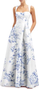 Alfred Sung Floral Lace Up A-Line Gown