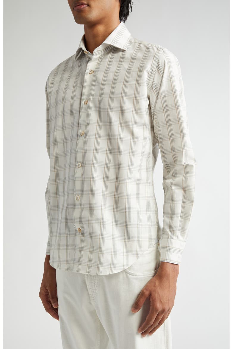 Dandy Plaid Cotton & Linen Button-Up Shirt, Alternate, color, LIGHT MELANGE GREY
