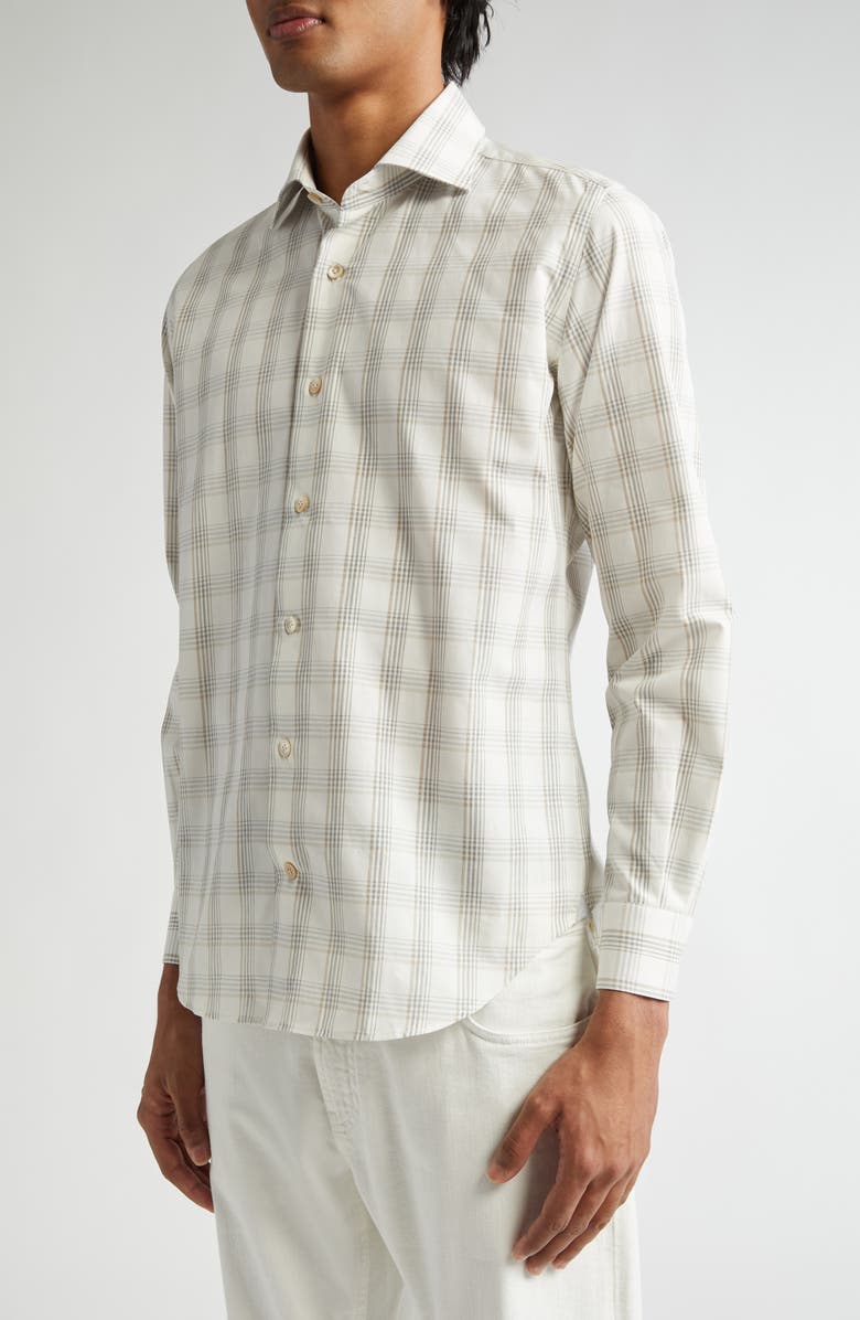 Eleventy Dandy Plaid Cotton & Linen Button-Up Shirt, Alternate, color, Light Melange Grey