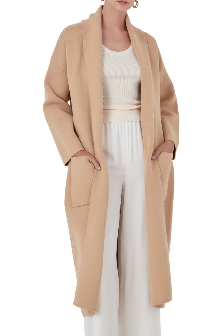 Longline Tie Belt Cardigan, Main, color, TAN