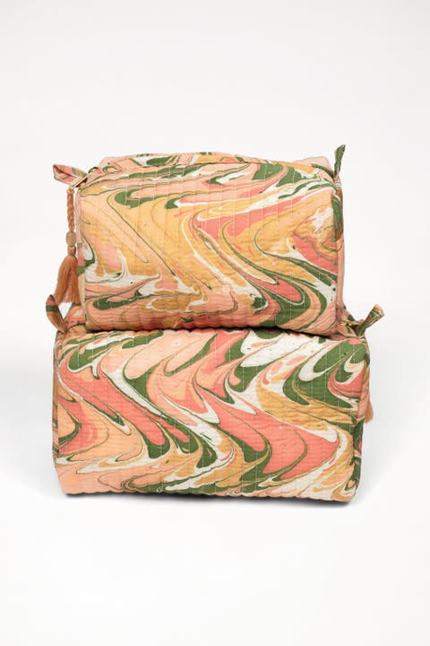 Peony Bloom Hand-Marbled Cosmetic Bag - Set of 2