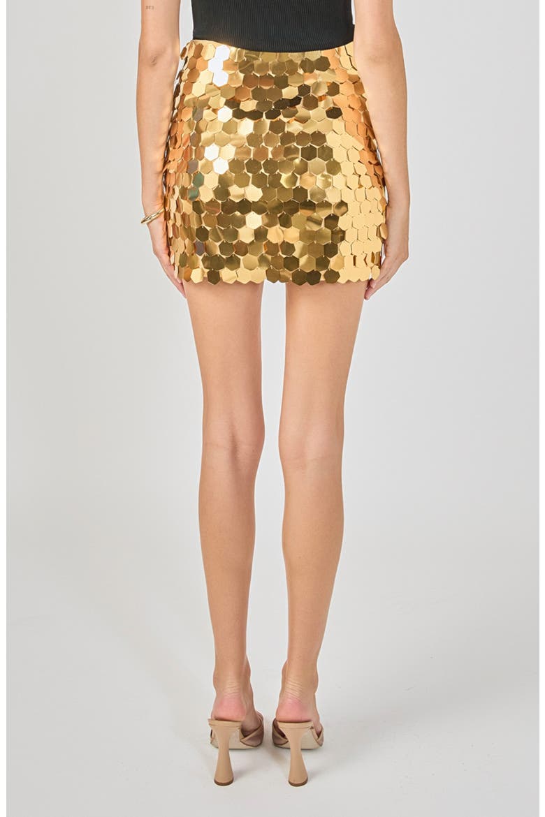 Hexagonal Paillette Miniskirt, Alternate, color, GOLD