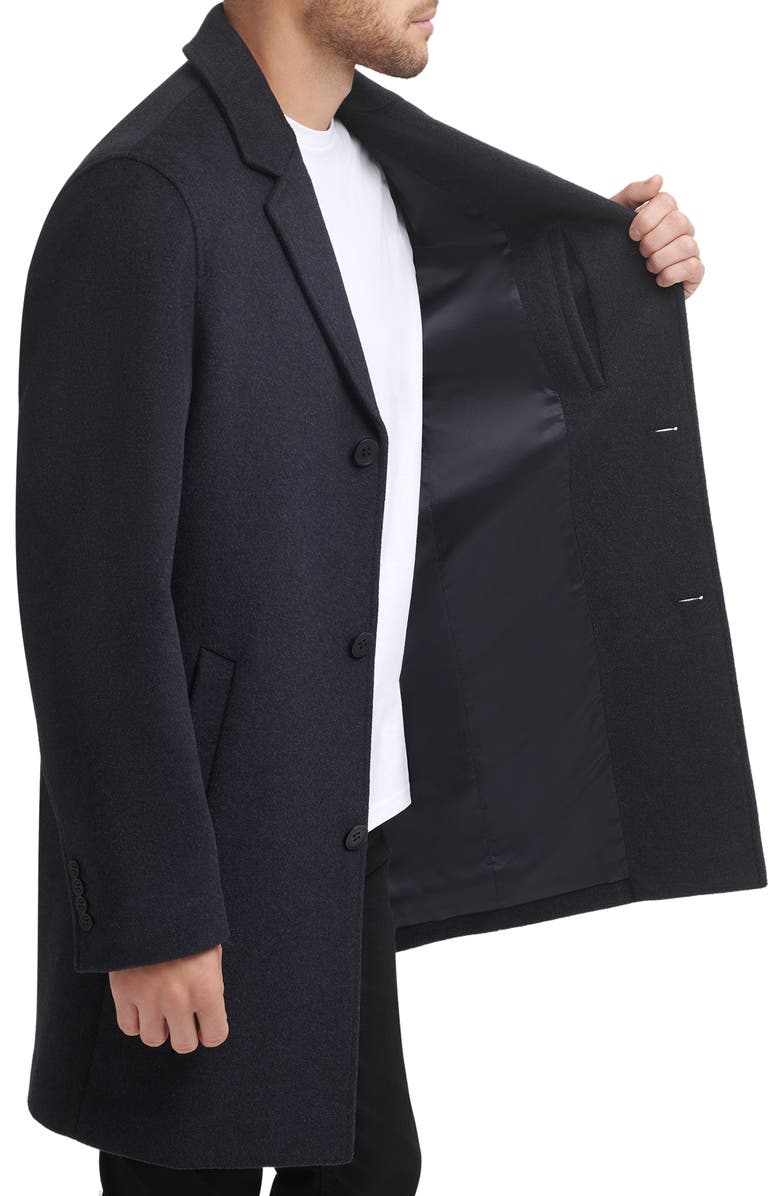 Cole Haan Classic Wool Blend Plush Notched Collar Coat, Alternate, color, Dark Heather Grey