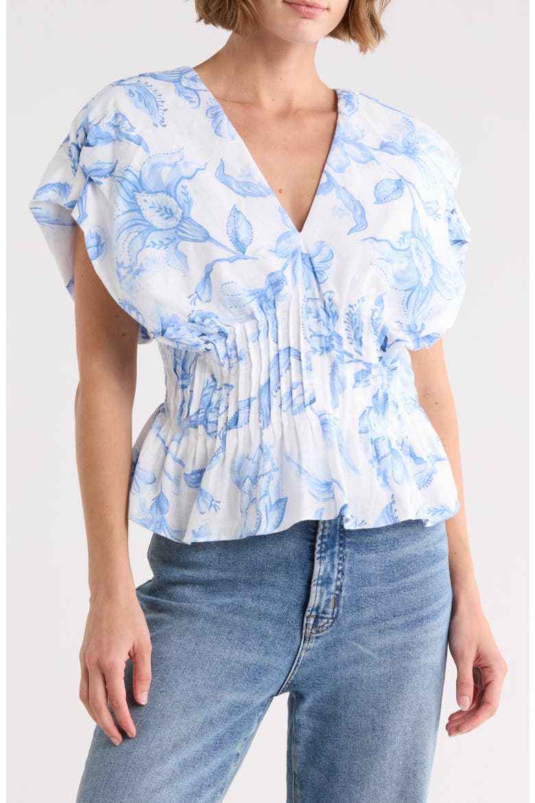 Floral Short Sleeve Pleated Peplum Top, Main, color, LUCENT WHITE