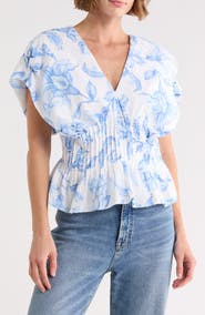 Parker Floral Short Sleeve Pleated Peplum Top