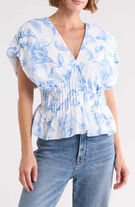 Parker Floral Short Sleeve Pleated Peplum Top