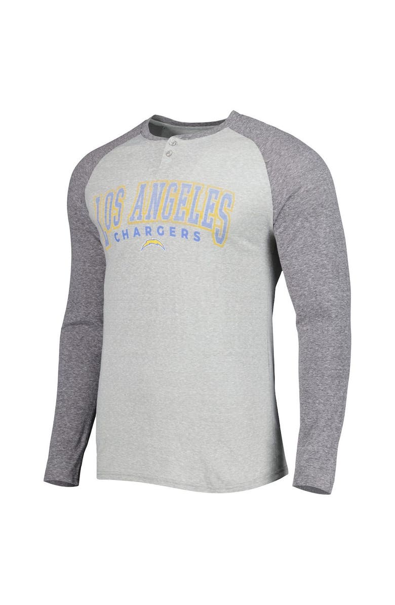 CONCEPTS SPORT Men's Concepts Sport Heather Gray Los Angeles Chargers Ledger Raglan Long Sleeve Henley T-Shirt, Alternate, color,
