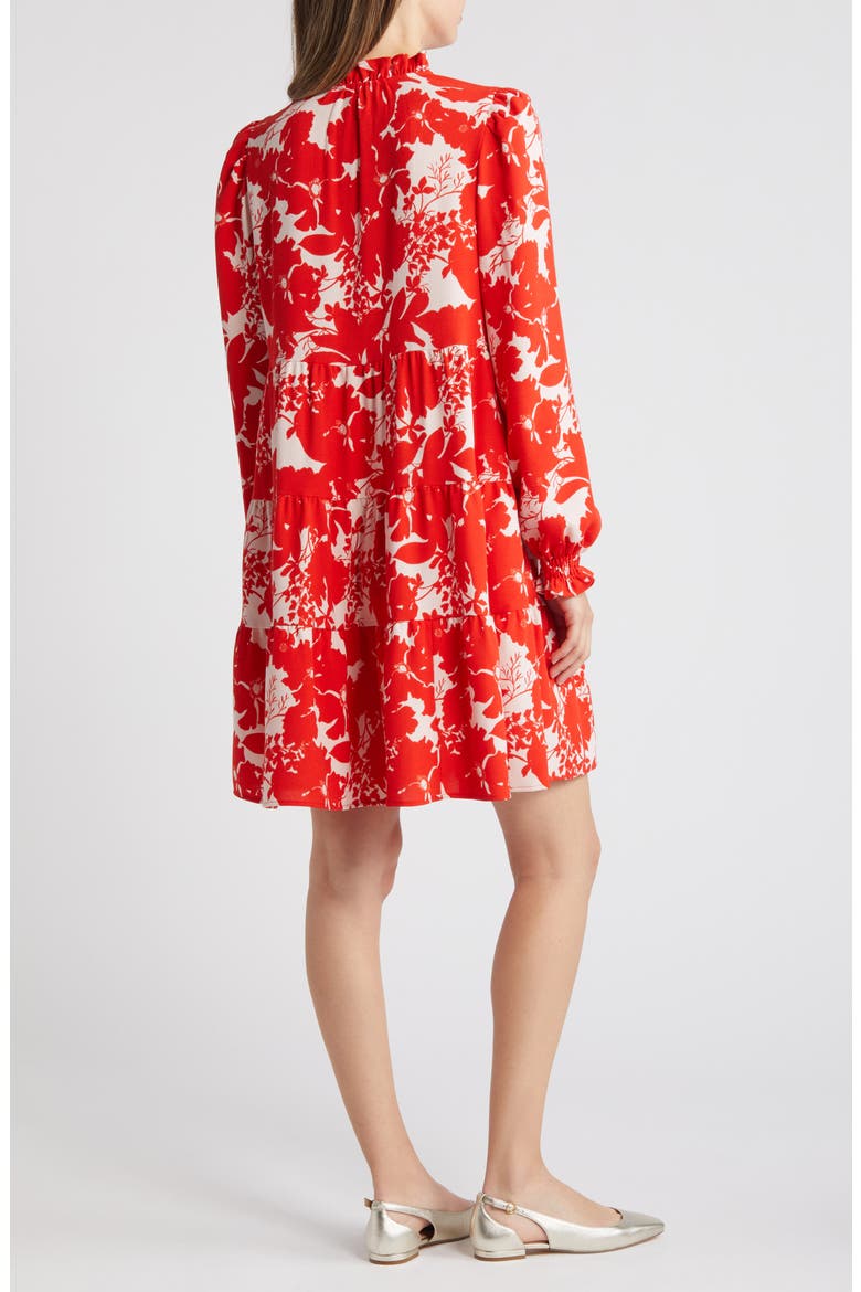 Long Sleeve Tiered Dress, Alternate, color, PINK- RED ZINNIA FLORAL