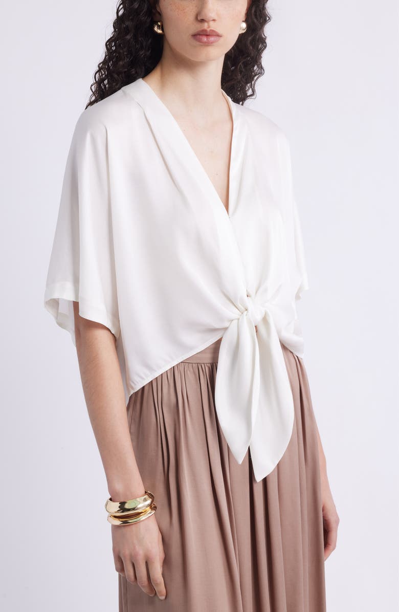 Nordstrom Tie Front Crop Top, Main, color, Ivory Tofu