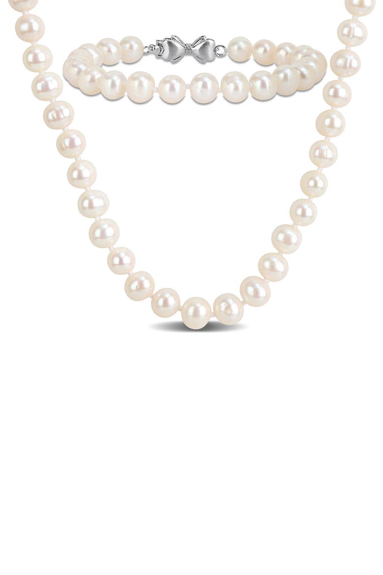 Cultured Pearl Necklace & Bracelet Set, 7.5–8.5mm, Main, color, WHITE