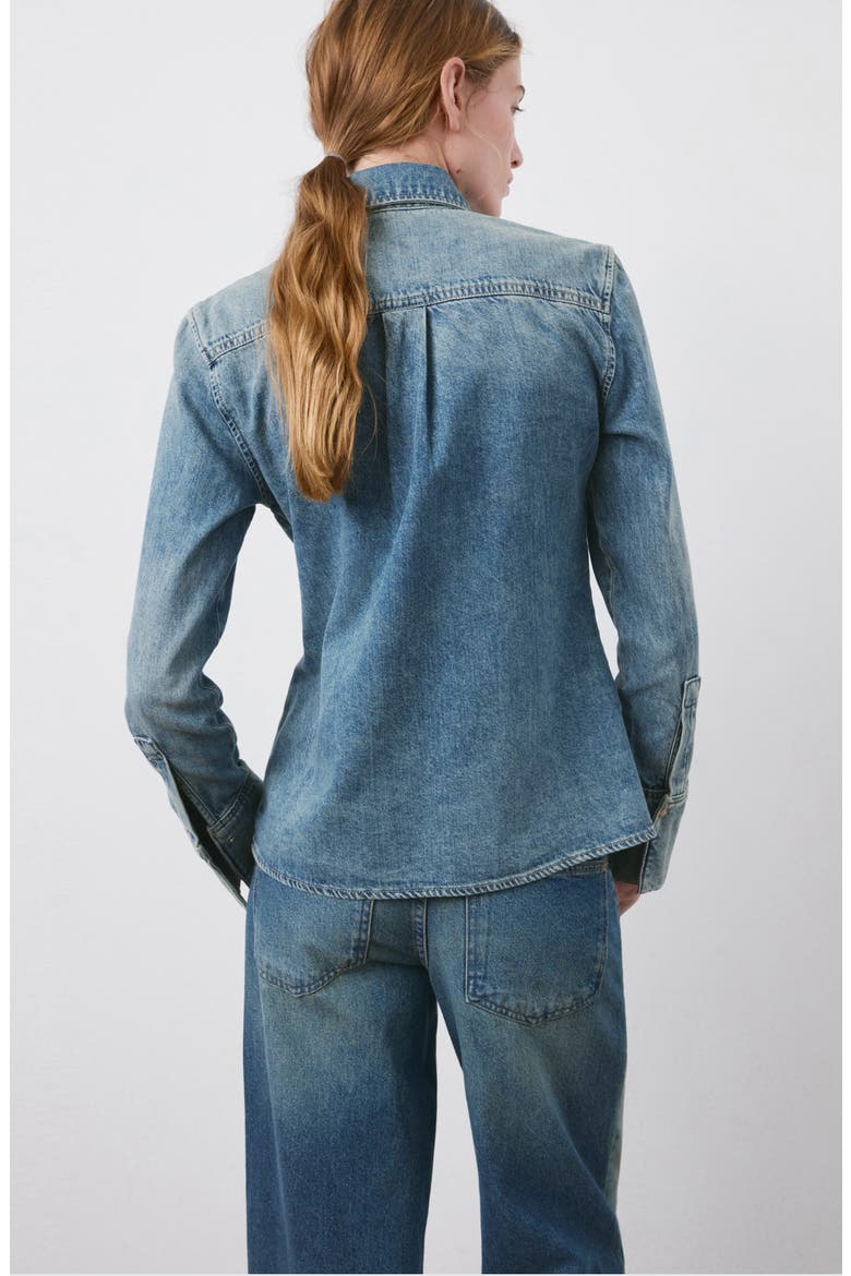 Ruffle Denim Shirt, Alternate, color, MEDIUM BLUE