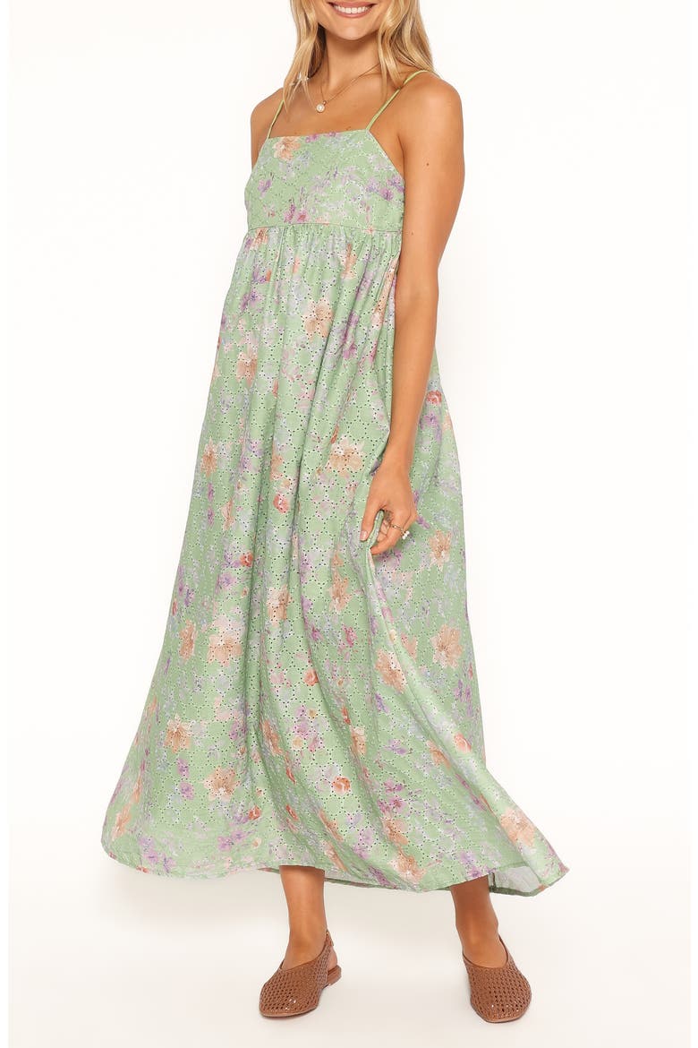 Alyah Floral Eyelet Maxi Dress, Main, color, GREEN FLORAL