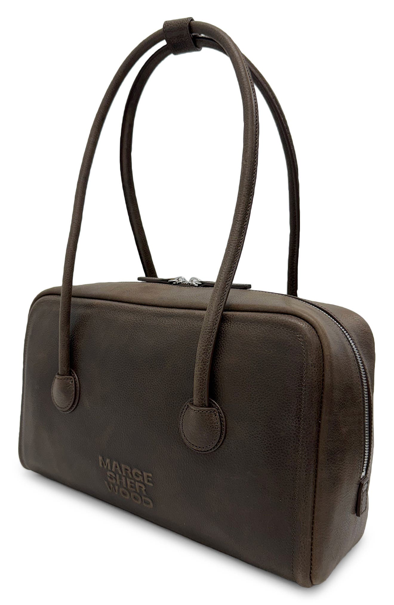 Soft Boston Small Nubuck Leather Shoulder Bag, Alternate, color, WASHED BROWN EMBOSSED PULL-UP