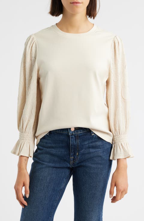 Mixed Media Smocked Sleeve Top