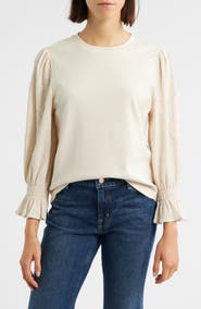 Wit & Wisdom Mixed Media Smocked Sleeve Top