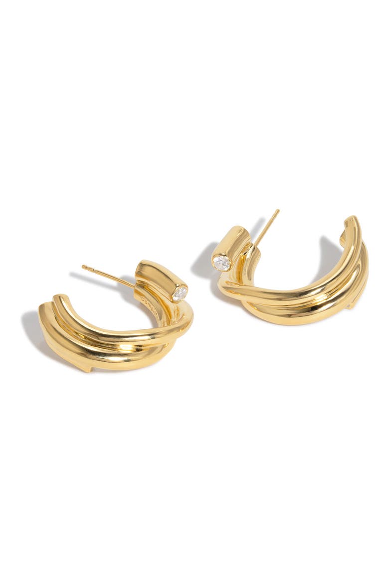 Cubic Zirconia Hoop Earrings, Alternate, color, 18CT GOLD PLATED