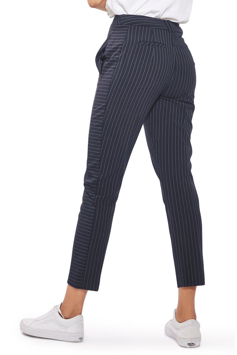 Cut About Pinstripe Cigarette Trousers, Alternate, color, NAVY BLUE