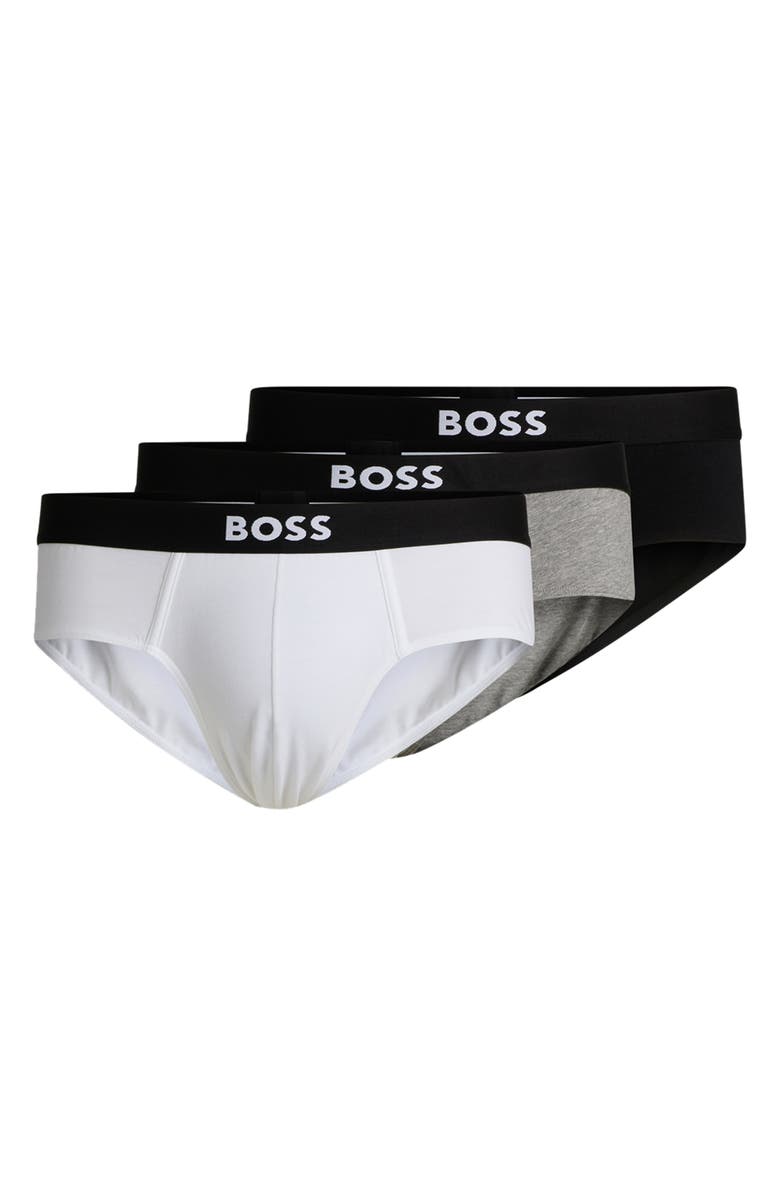 BOSS Assorted 3-Pack Power Stretch Cotton Briefs, Alternate, color, White/ Grey/ Black
