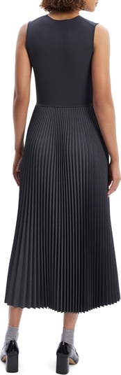 Pleated Mixed Media Midi Dress