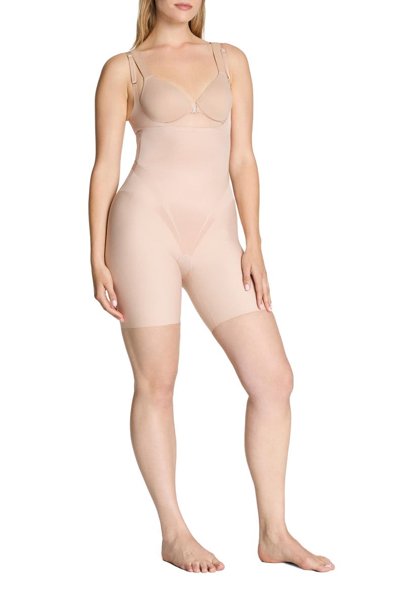 Open Bust Mid Thigh Shaper Bodysuit, Alternate, color, CHAMPAGNE BEIGE