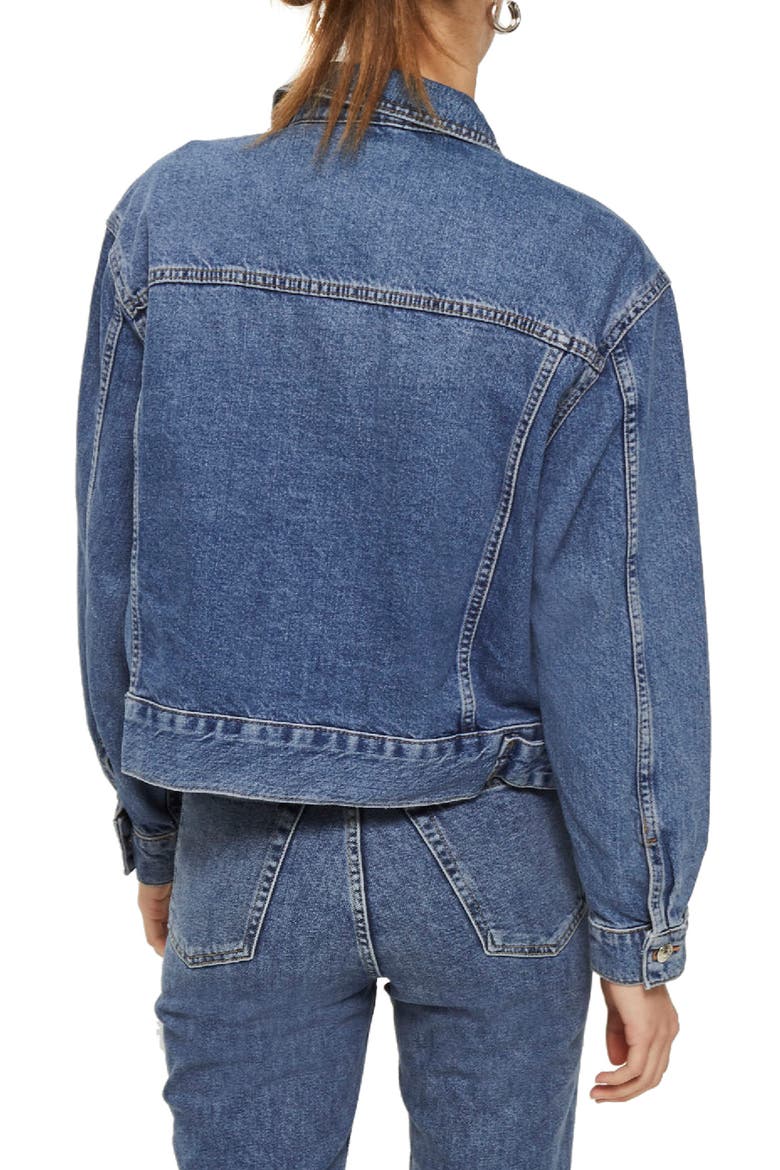 Boxy Crop Denim Jacket, Alternate, color, MID DENIM