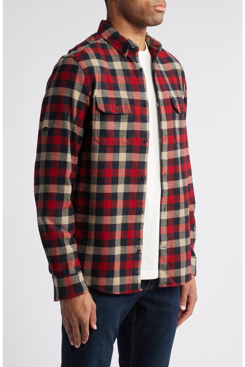 Skog Trim Fit Plaid Cotton Flannel Button-Down Shirt, Alternate, color, DARK NAVY-RED