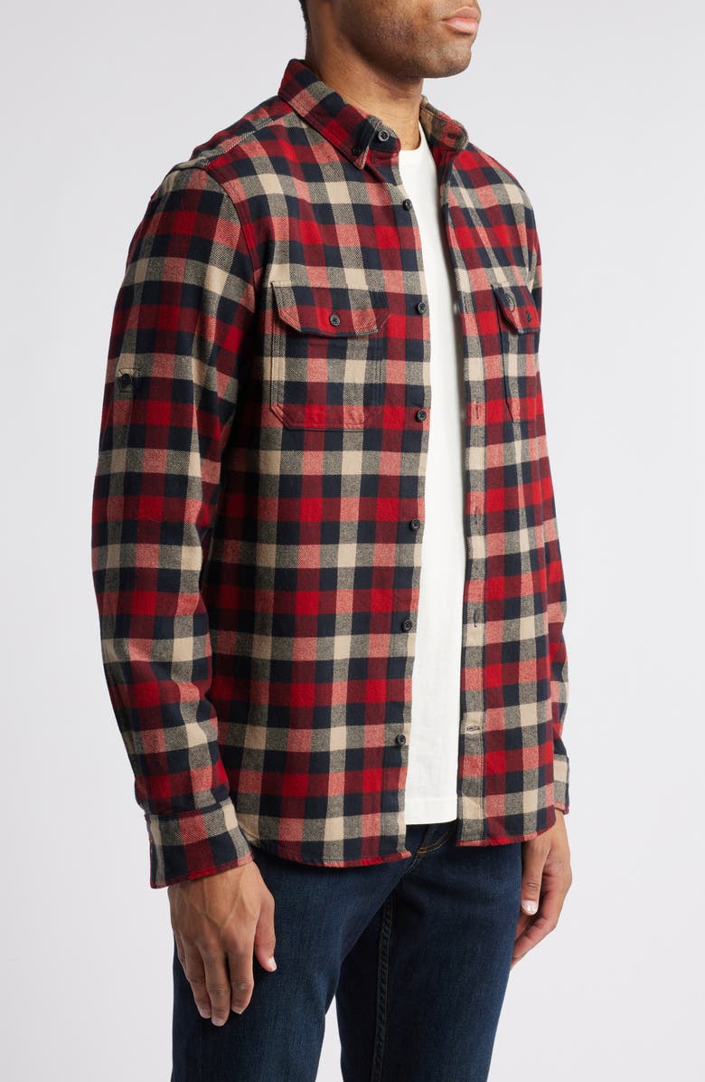 Fjällräven Skog Trim Fit Plaid Cotton Flannel Button-Down Shirt, Alternate, color, Dark Navy-Red
