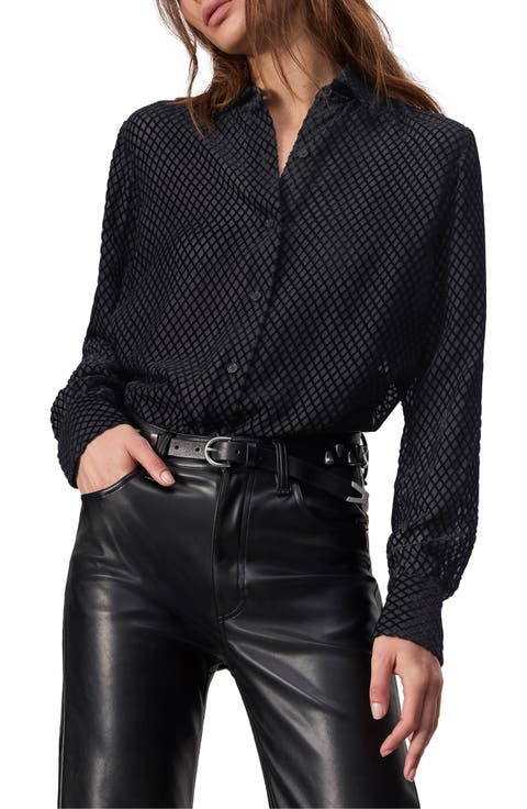 Lila Velvet Burnout Button-Up Shirt