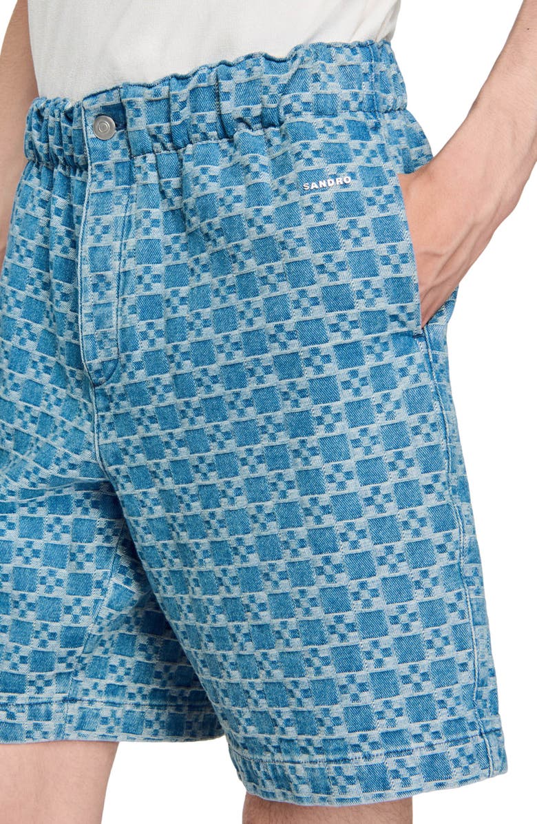 SANDRO Square cross denim Bermuda shorts, Alternate, color, 