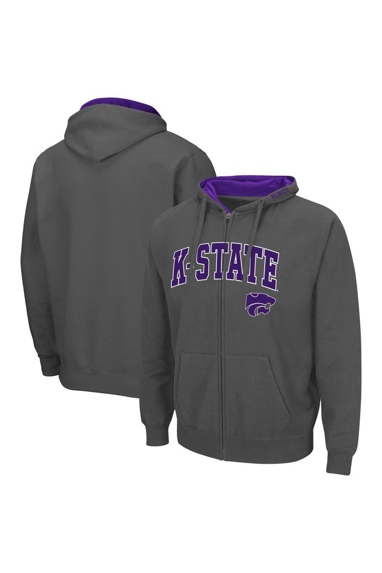 Men's Colosseum Charcoal Kansas State Wildcats Arch & Logo 3.0 Full-Zip Hoodie, Main, color, Charcoal