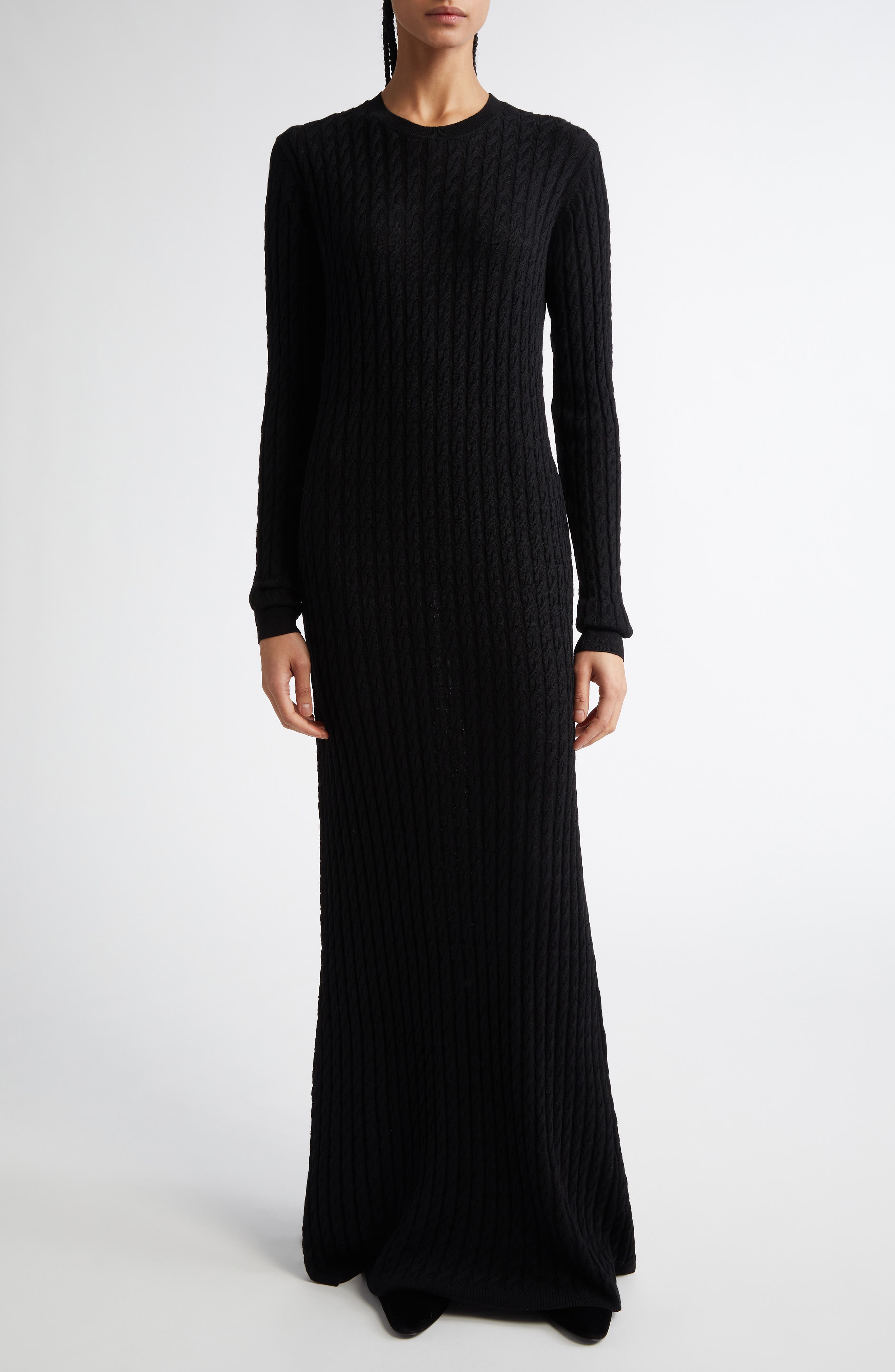 cable knit crew neck long sleeve maxi sweater dress Women's Knit Dress Slim Fit Long Sleeve Cable Maxi Warm Knee Length Sweater
