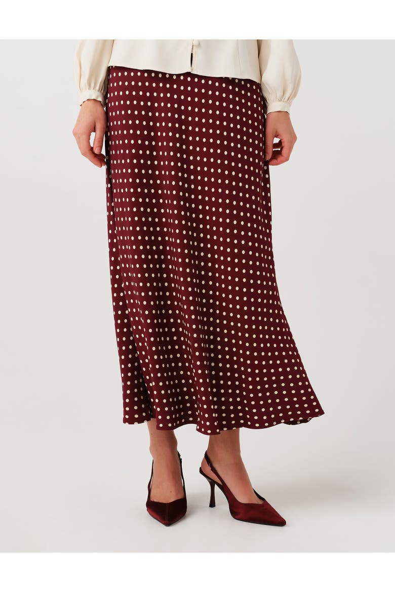 Lyra Spot Midi Satin Skirt, Main, color, Burgundy Spot