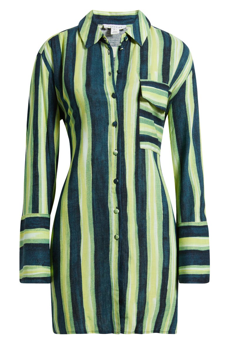 Stripe Tie Waist Long Sleeve Mini Shirtdress, Alternate, color, MEDIUM GREEN