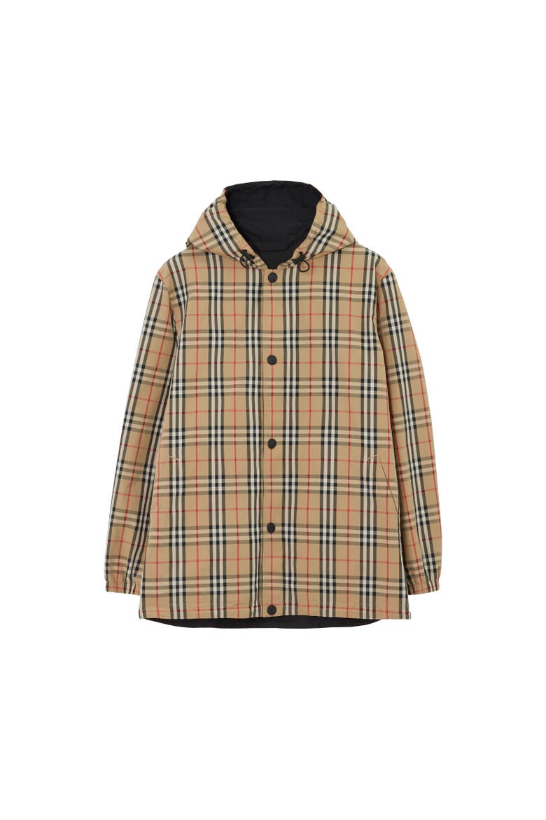 Reversible Check Nylon Hooded Jacket, Alternate, color, Archive beige