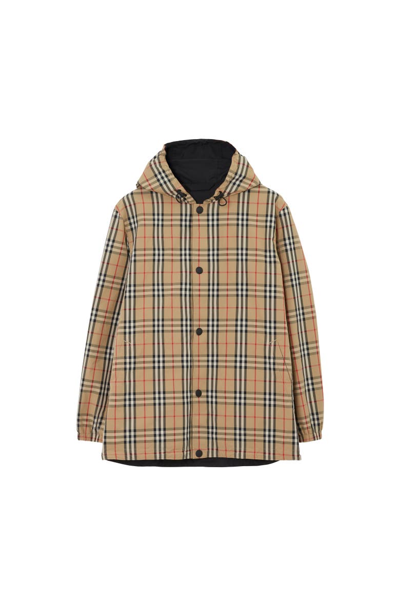 Burberry Reversible Check Nylon Hooded Jacket, Alternate, color, Archive Beige