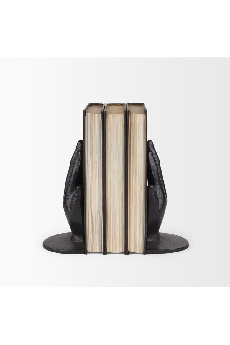 Praying Hands Bronze Cast Iron Book Ends, Alternate, color, Black