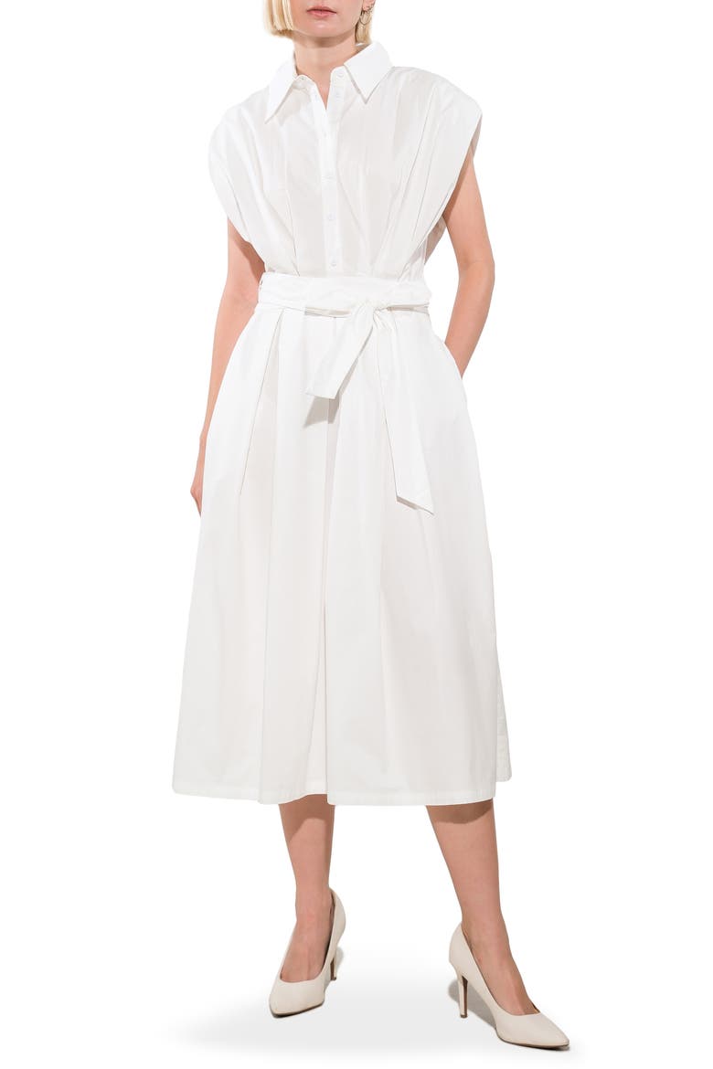 Pleated Cap Sleeve Midi Dress, Main, color, OFF WHITE