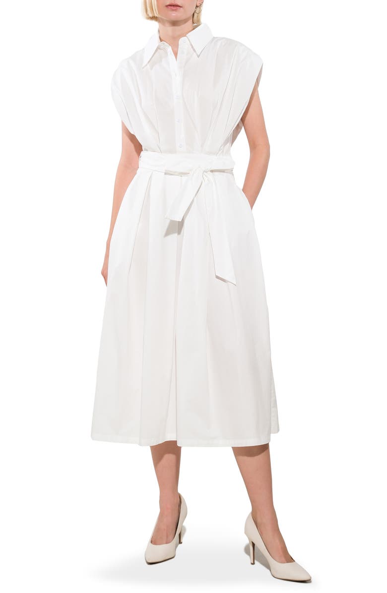 FREEMARKET Pleated Cap Sleeve Midi Dress, Main, color, Off White