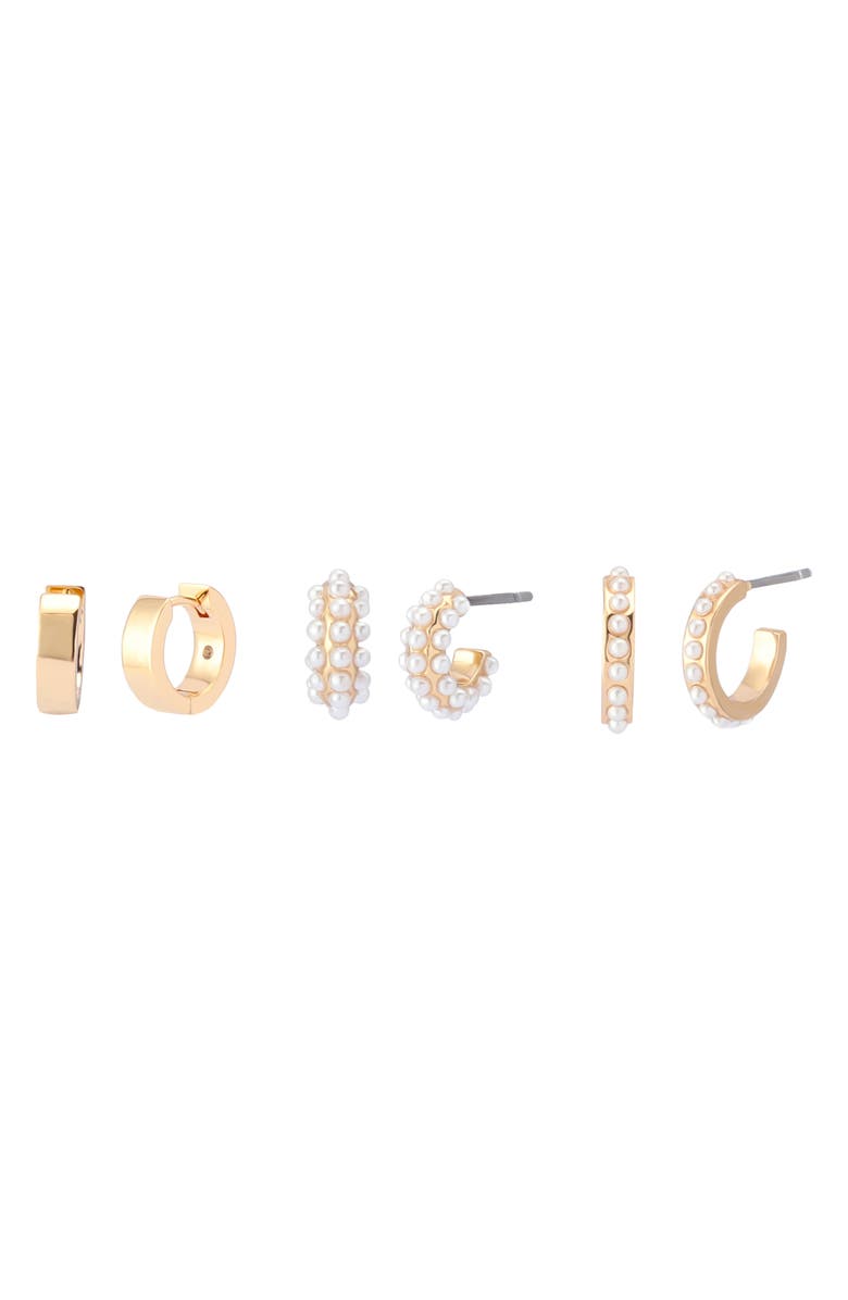 AllSaints Set of 3 Huggie Hoop Earrings, Alternate, color, Gold