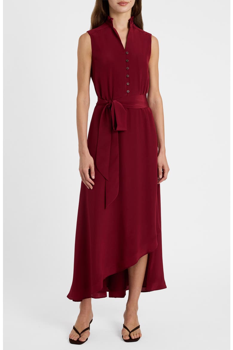 Carson Silk Hi-Lo Ruffle Collar Midi Dress, Alternate, color, Chili Pepper