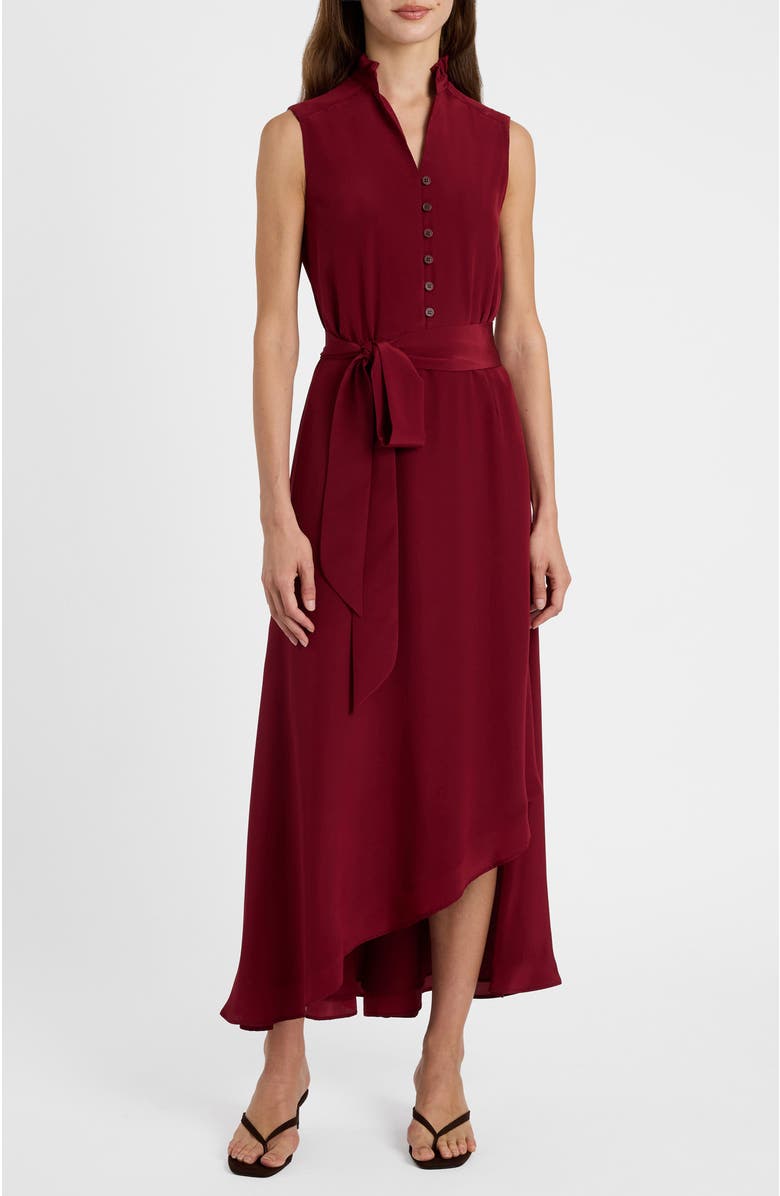 Santorelli Carson Silk Hi-Lo Ruffle Collar Midi Dress, Alternate, color, Chili Pepper