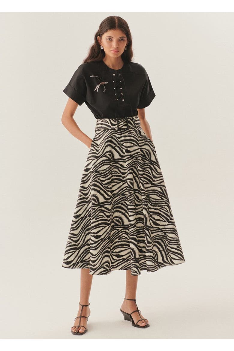 Brooke Zebra Print Midi Skirt, Alternate, color, BLACK