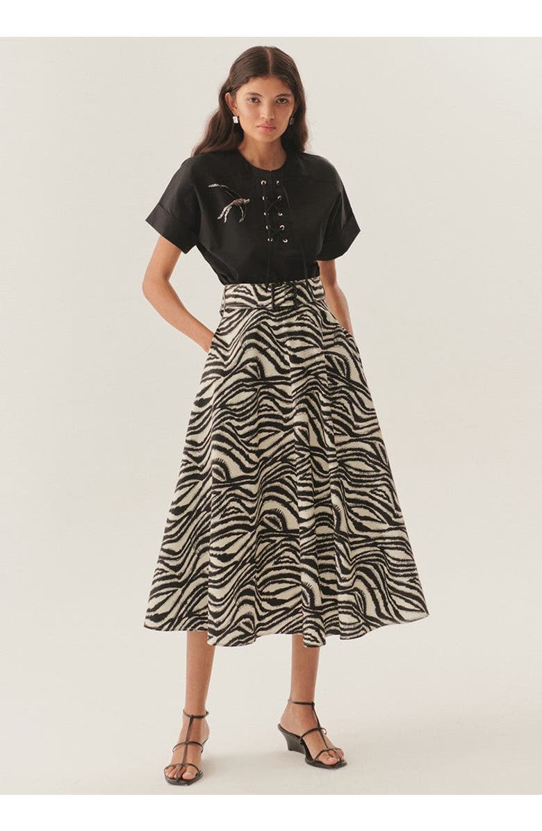 Exquise Brooke Zebra Print Midi Skirt, Alternate, color, Black