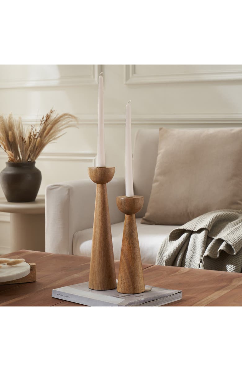Renwil Set of 2 Mango Wood Candle Holders, Alternate, color, Brown