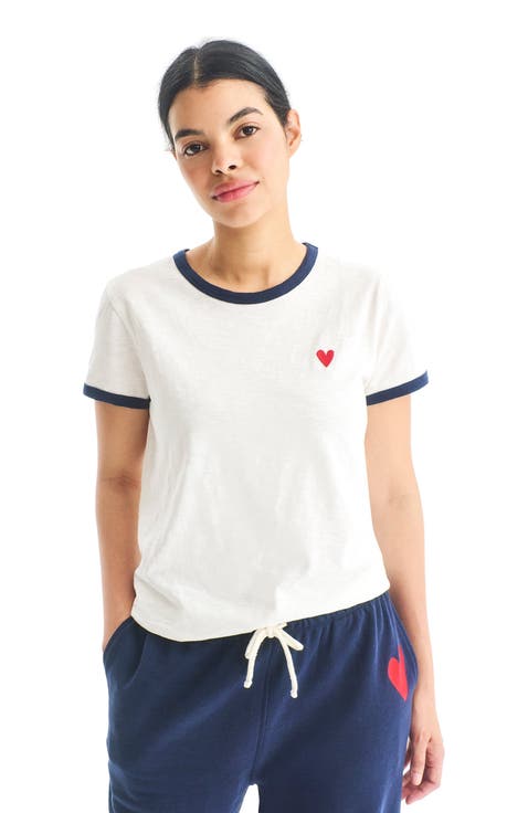 Women's Fit Embroidered Heart Ringer Tee