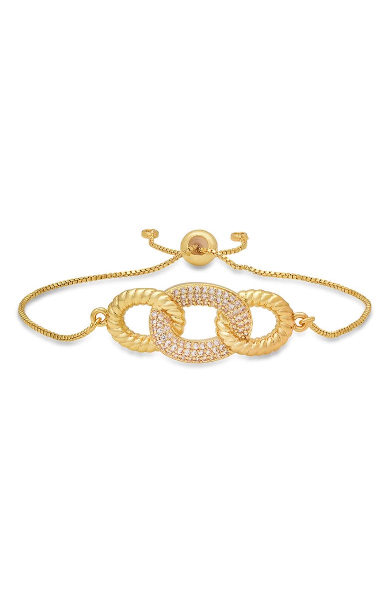 HMY JEWELRY Pavé CZ Interlock Slide Bracelet, Main, color, Gold