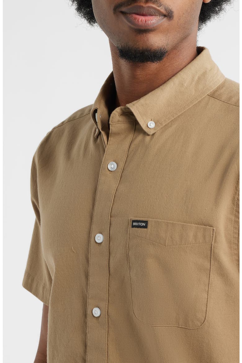 Sanford Short Sleeve Oxford Button-Down Shirt, Alternate, color, KHAKI