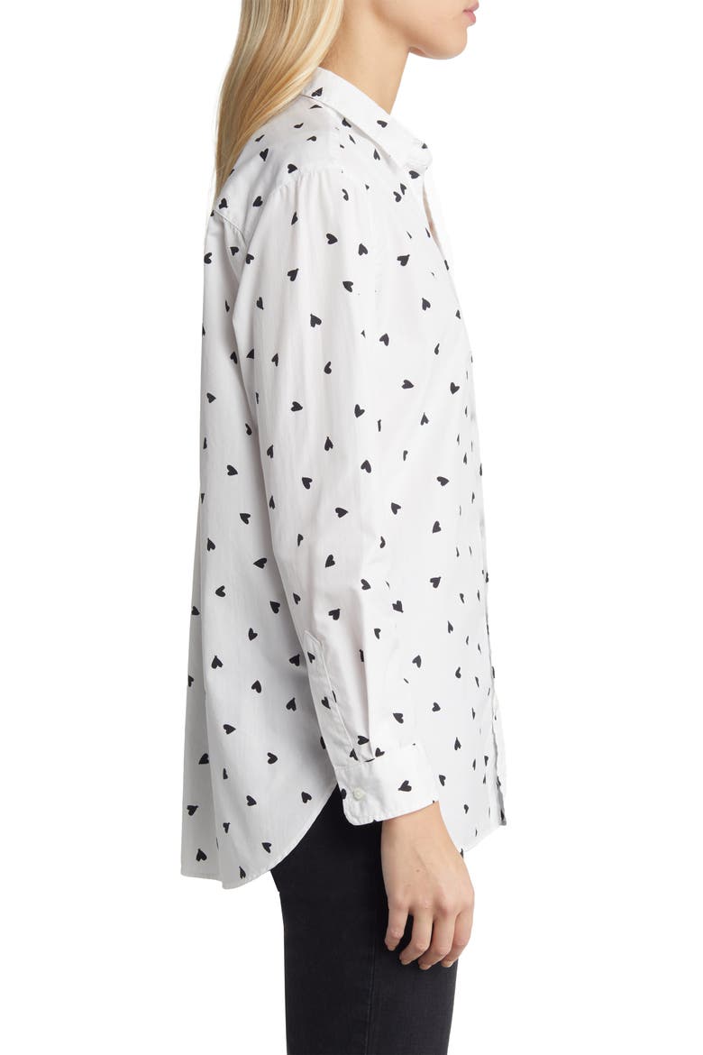 Joedy Heart Print Cotton Button-Up Shirt, Alternate, color, WHITE W/ BLACK HEARTS
