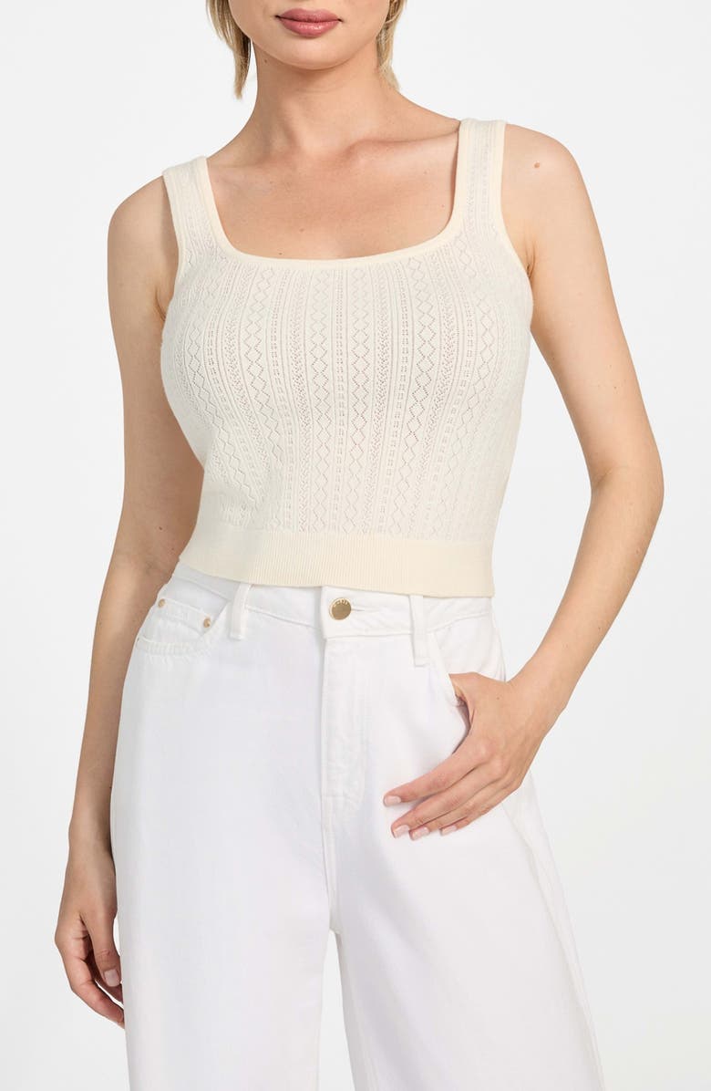 GUESS Lyla Pointelle Crop Sweater Tank, Main, color, Cream White